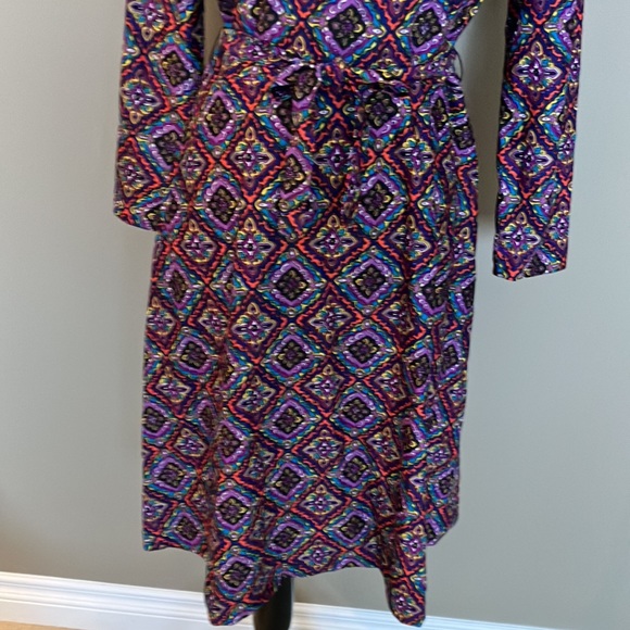 🦩Vintage purple navy yellow blue orange white teal patterned dress w/collar - Picture 4 of 12